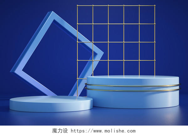C4D立体中国蓝电商展台海报banner背景3D